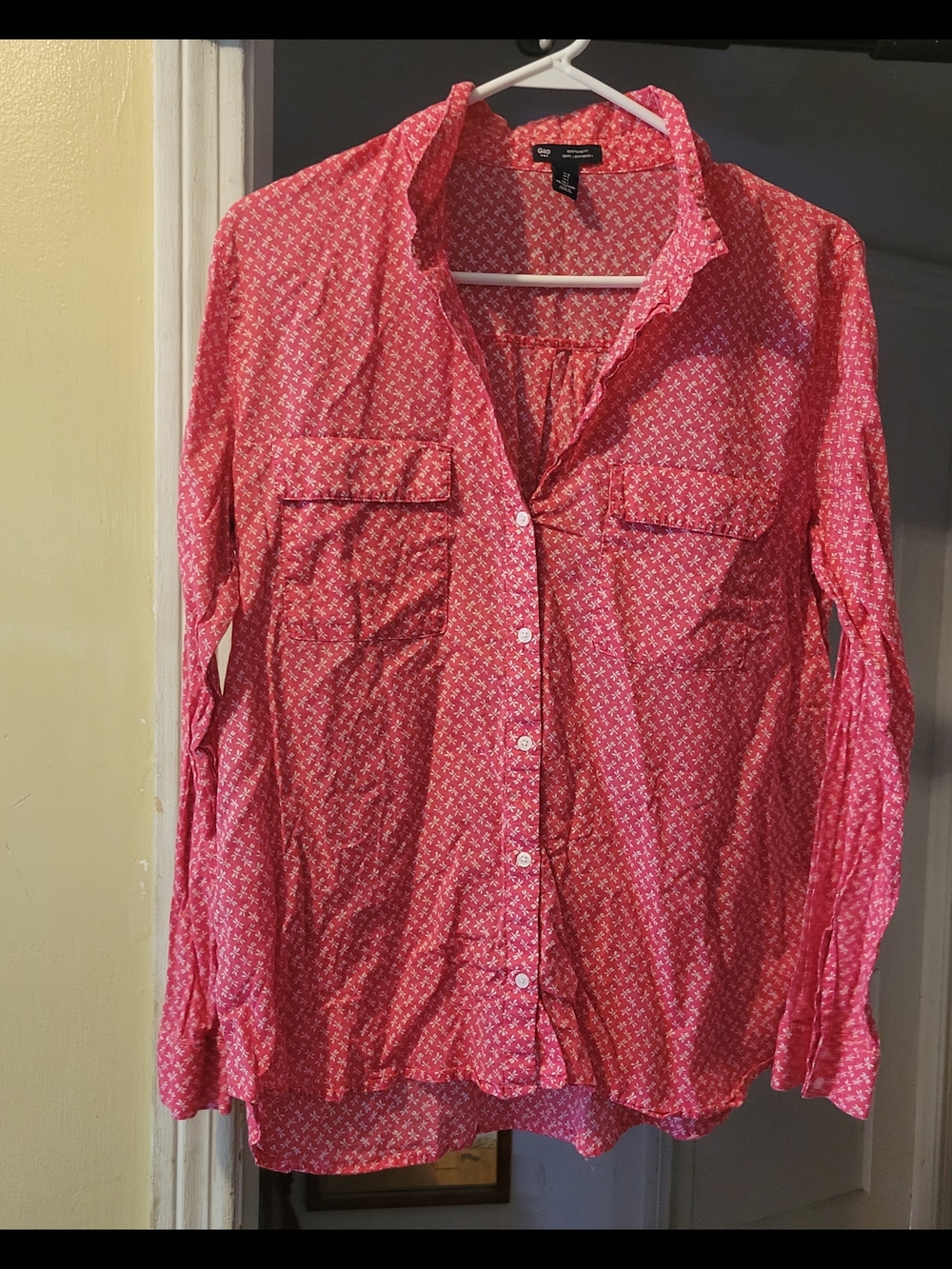 GAP Coral Pink Microprint Button-Down Shirt